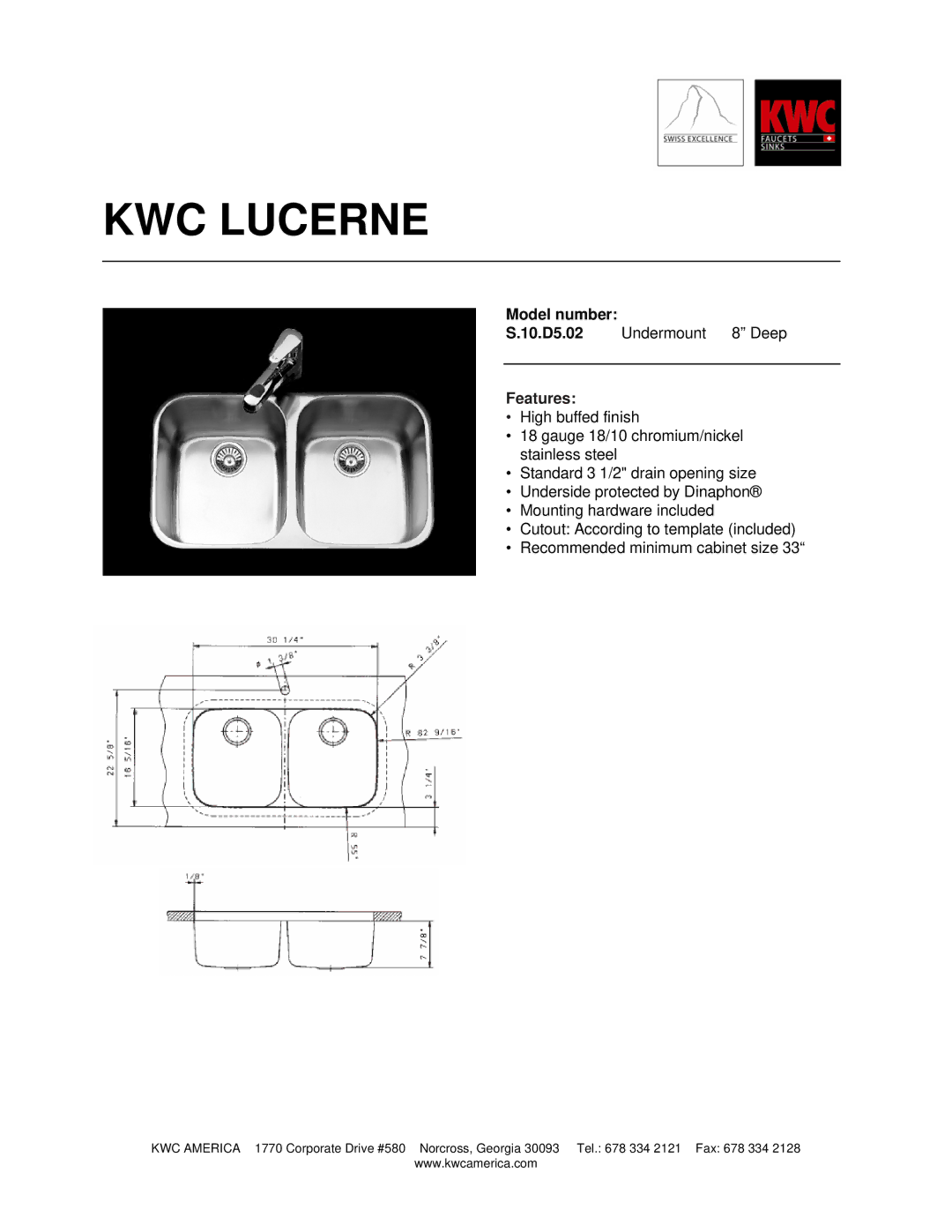 KWC S.10.D5.02 manual KWC Lucerne, Features 