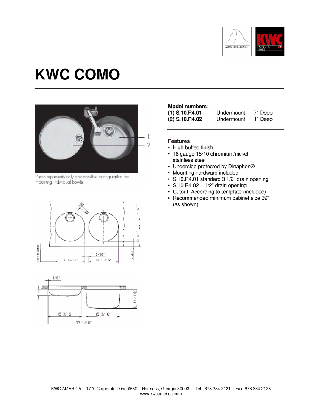 KWC S.10.R4.01, S.10.R4.02 manual KWC Como, Features 