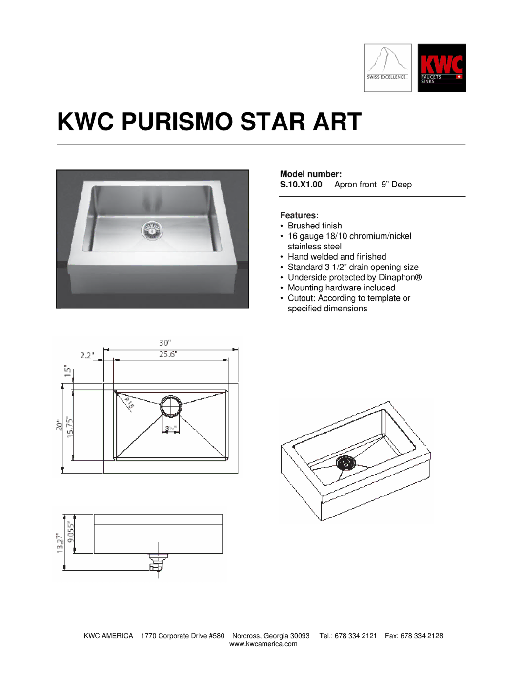 KWC S.10.X1.00 dimensions KWC Purismo Star ART, Features 