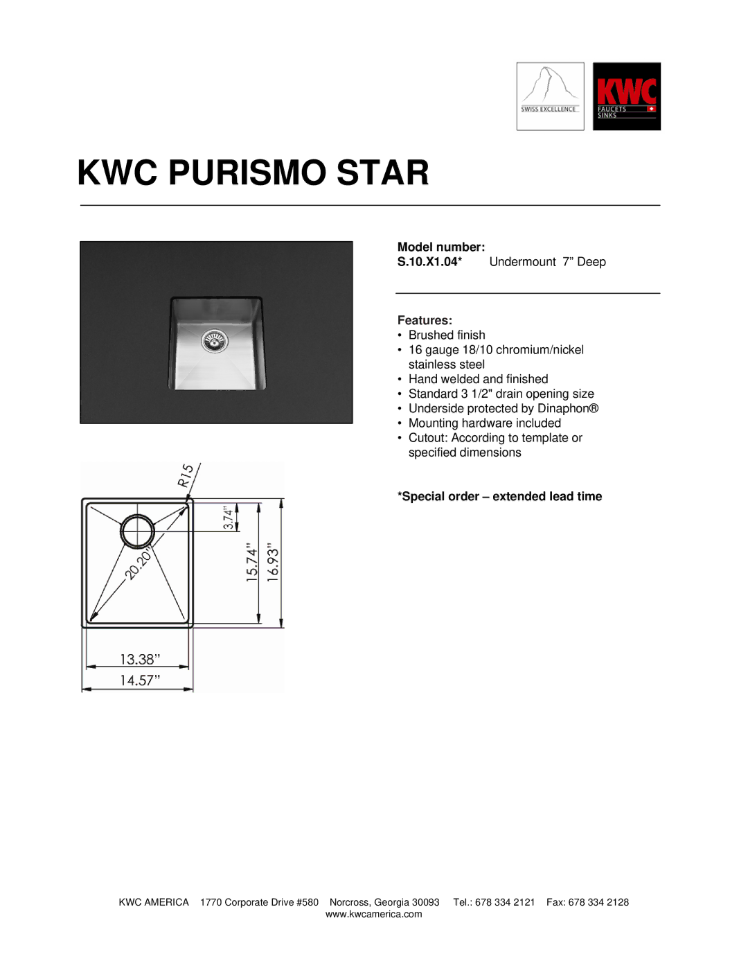 KWC S.10.X1.04* dimensions KWC Purismo Star, Features 