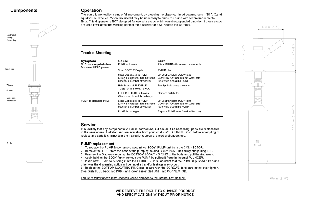 KWC Z.534.171.700, Z.534.171.734, Z.534.171.736 ComponentsOperation, Service, Trouble Shooting, Pump replacement 