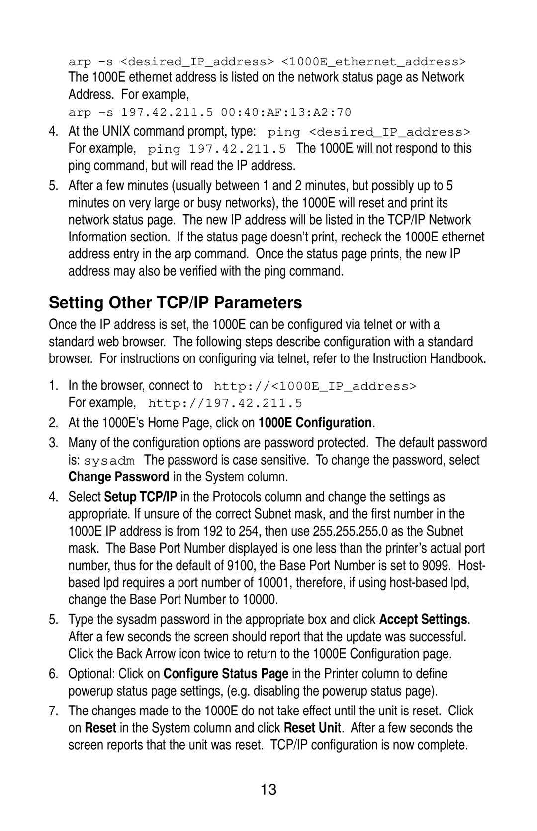 Kyocera manual Setting Other TCP/IP Parameters, At the 1000E’s Home Page, click on 1000E Configuration 