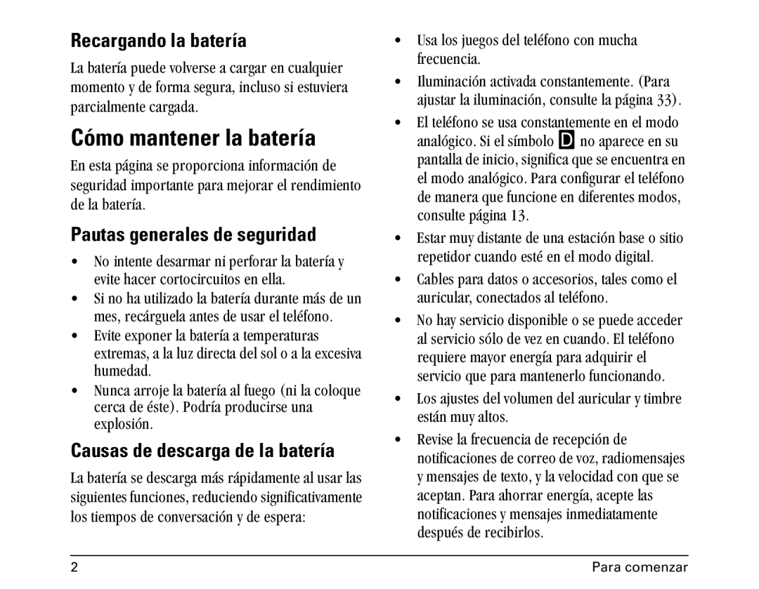 Kyocera 1100 manual Cómo mantener la batería, Recargando la batería, Pautas generales de seguridad 