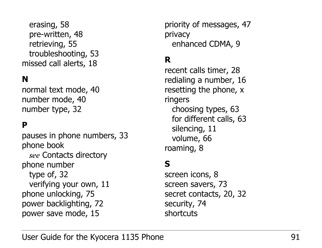 Kyocera 1135 manual ËÉÉ Contacts directory phone number 