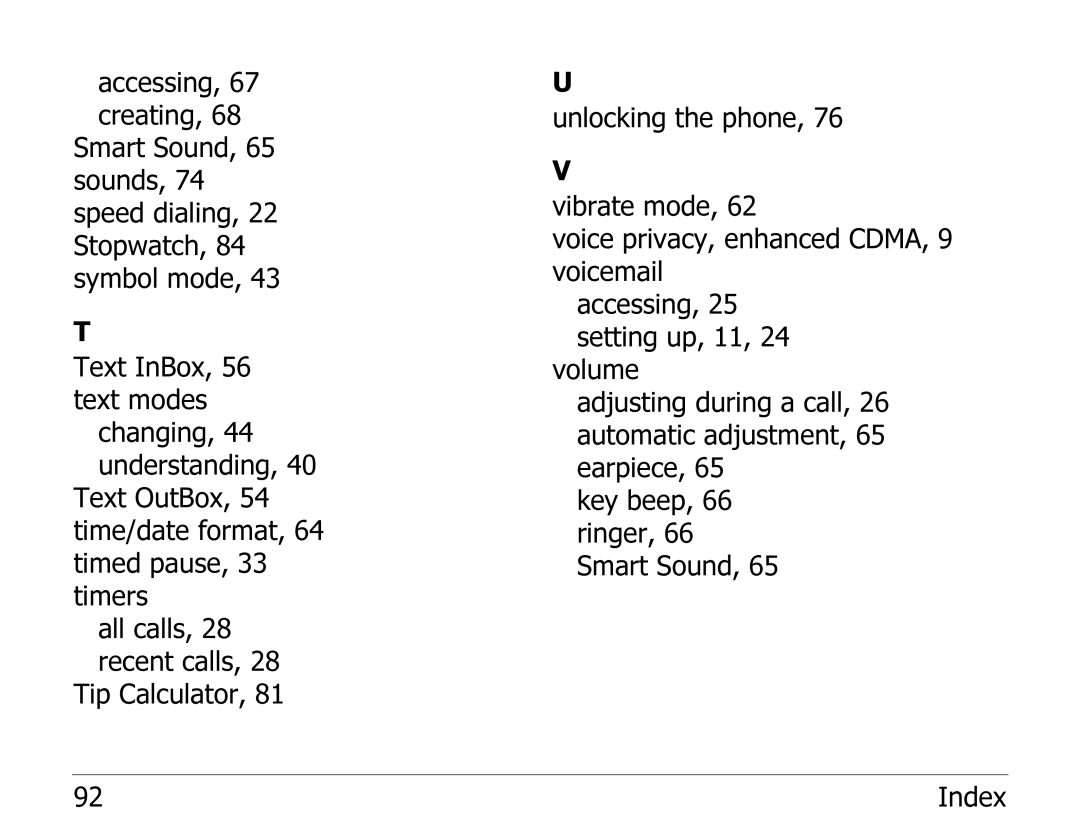 Kyocera 1135 manual Accessing, 67 creating, 68 Smart Sound 