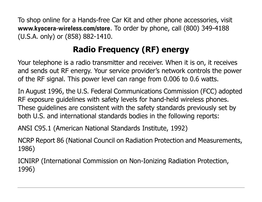 Kyocera 1135 manual Radio Frequency RF energy 