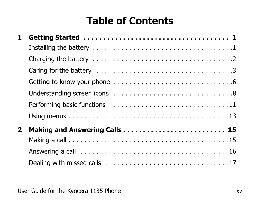 Kyocera 1135 manual Table of Contents 