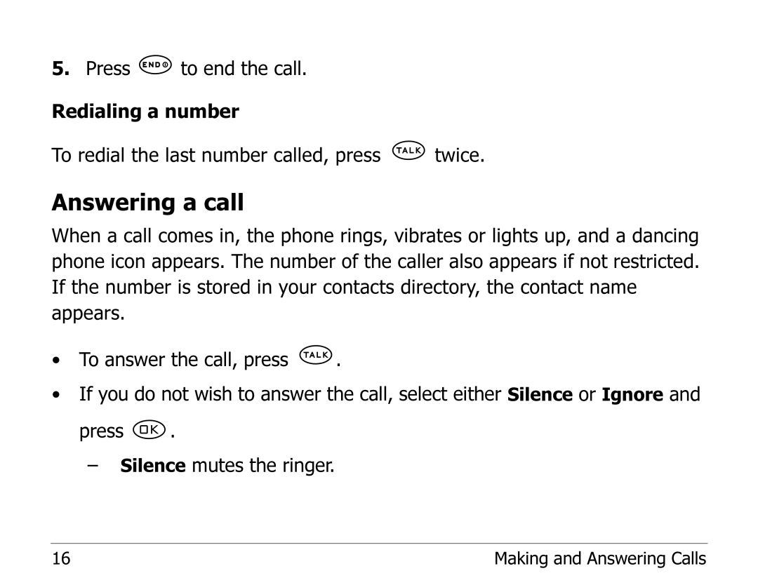 Kyocera 1135 manual Answering a call 