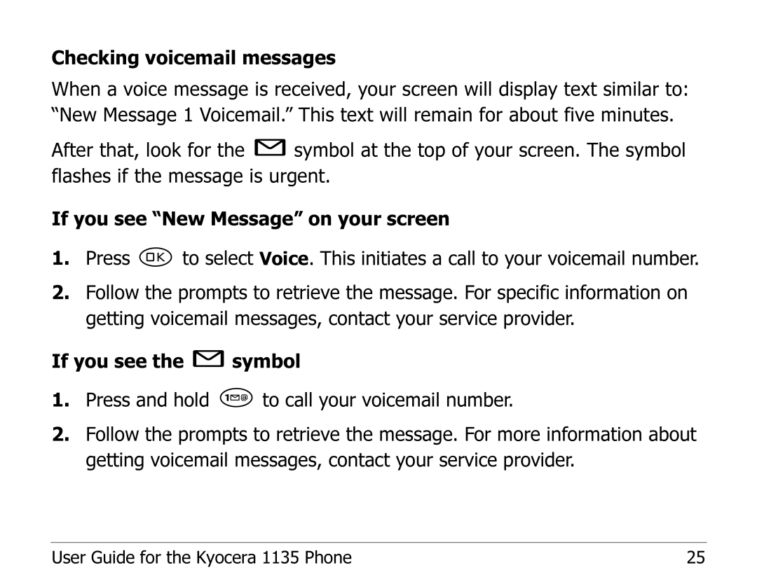 Kyocera 1135 manual Checking voicemail messages 