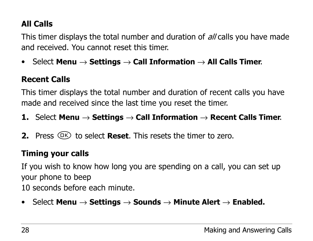 Kyocera 1135 manual Select Menu → Settings → Call Information → All Calls Timer 