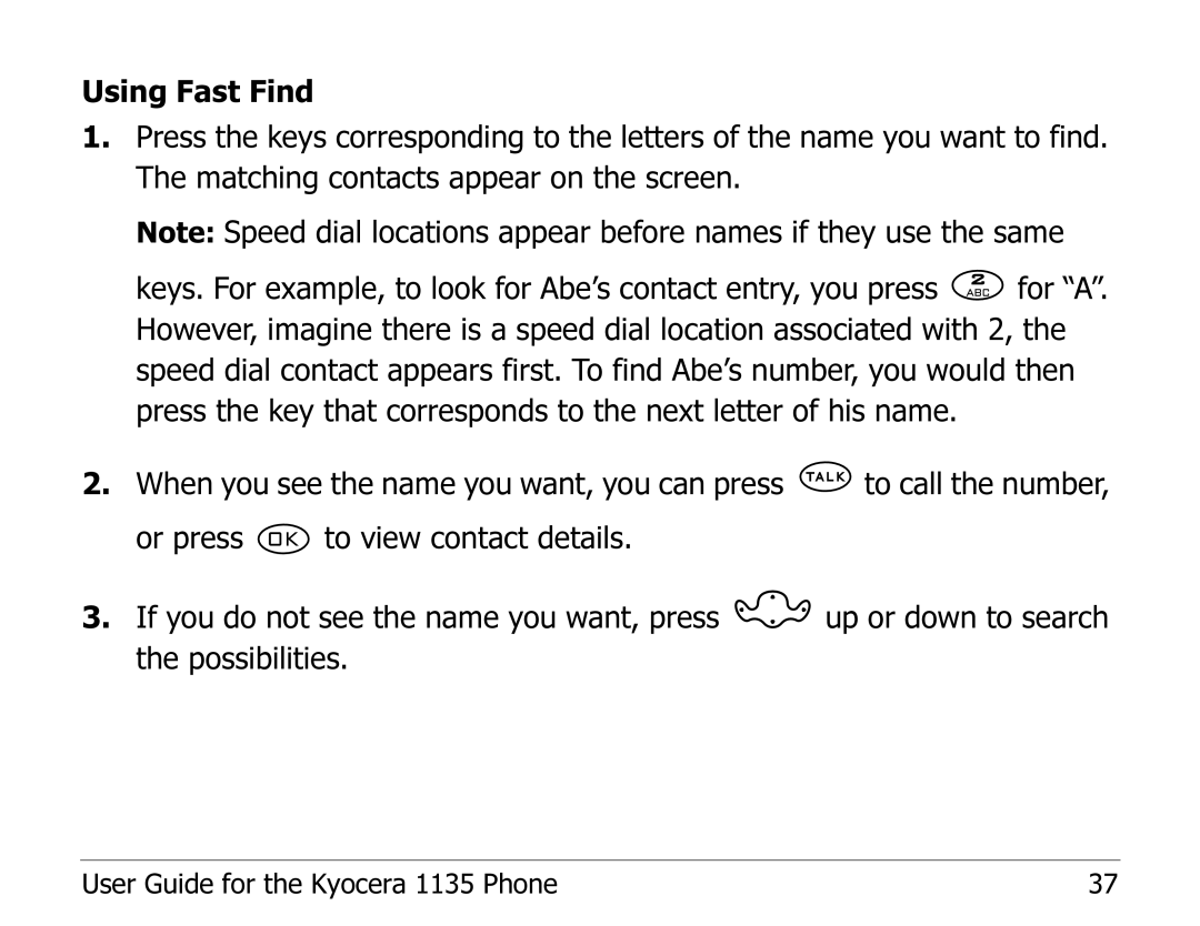 Kyocera manual User Guide for the Kyocera 1135 Phone 