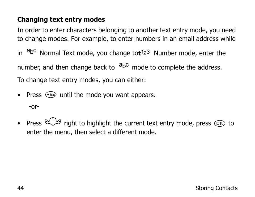 Kyocera 1135 manual Changing text entry modes 