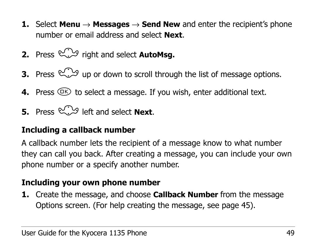 Kyocera manual User Guide for the Kyocera 1135 Phone 