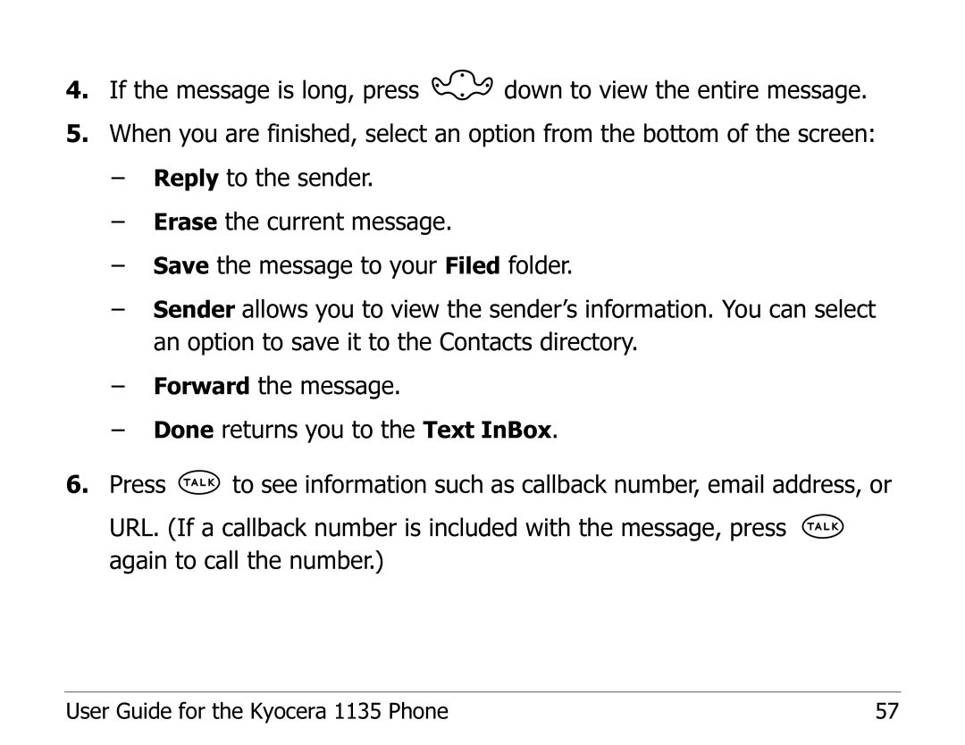 Kyocera manual User Guide for the Kyocera 1135 Phone 