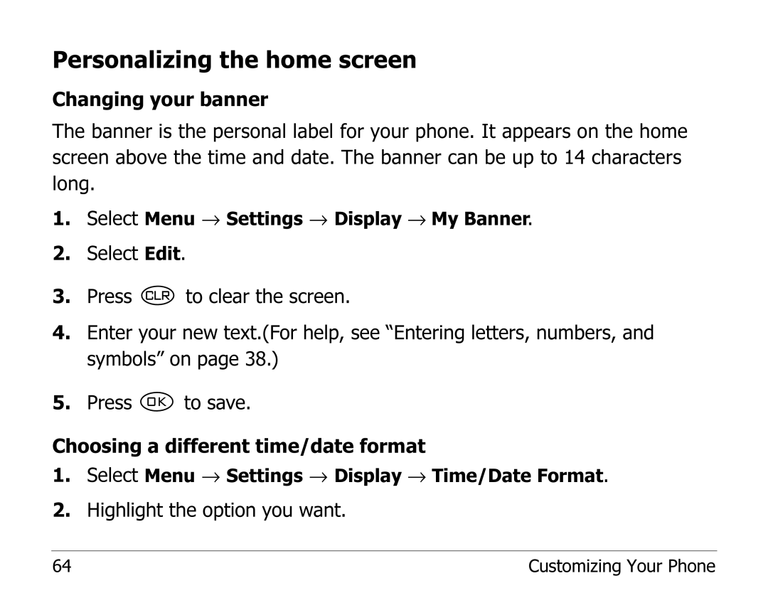 Kyocera 1135 manual Personalizing the home screen 