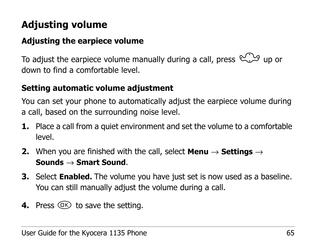 Kyocera 1135 manual Adjusting volume 