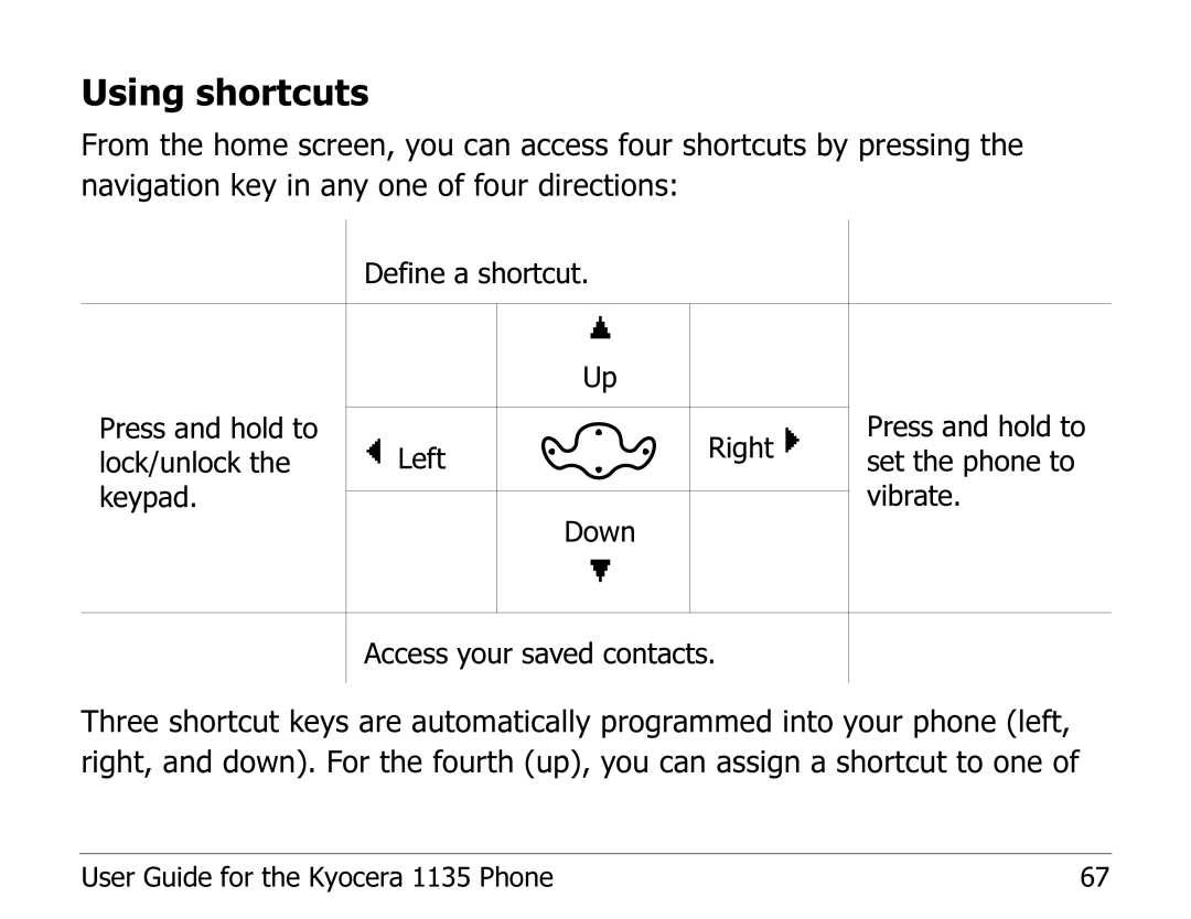 Kyocera 1135 manual Using shortcuts 