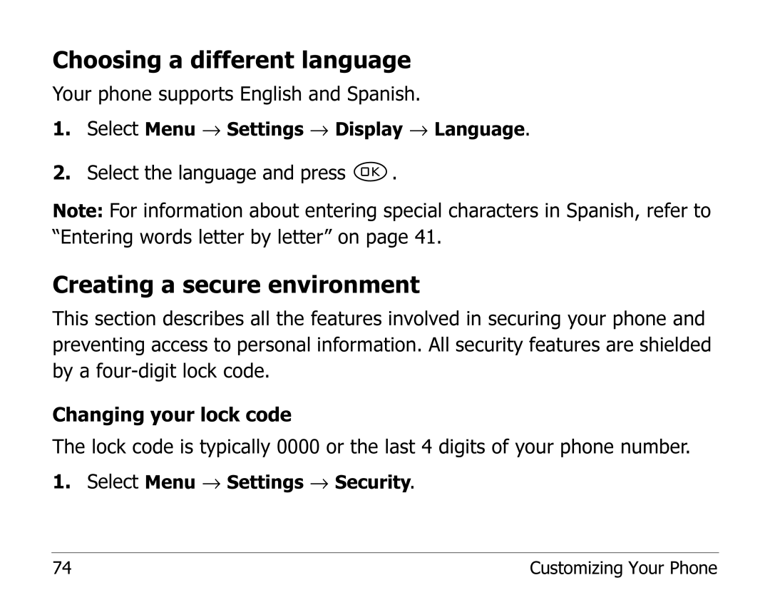 Kyocera 1135 manual Choosing a different language, Creating a secure environment 