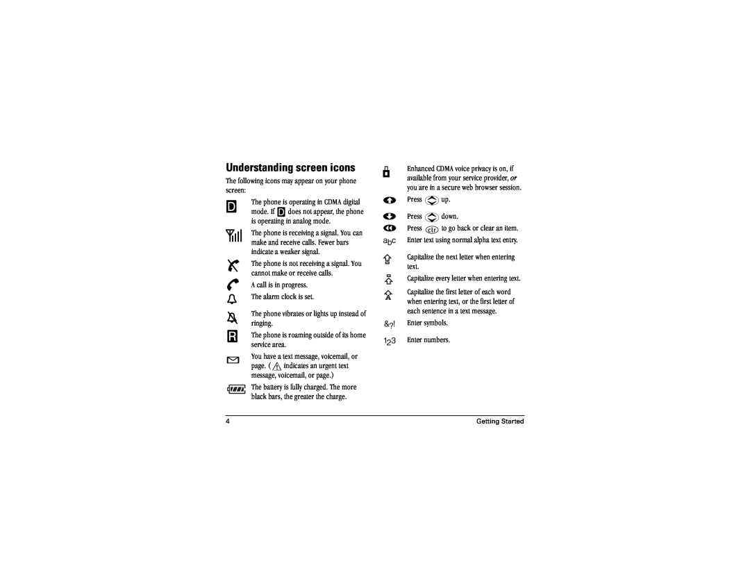 Kyocera 1155 manual Understanding screen icons 