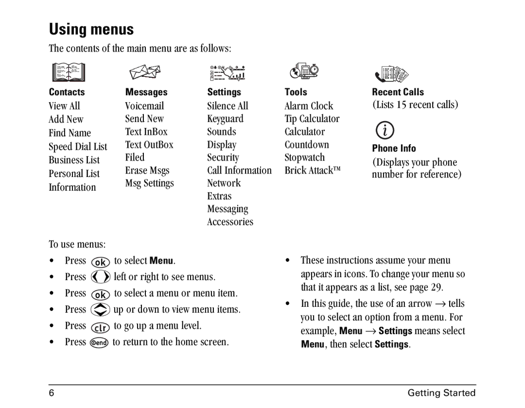 Kyocera 1155 manual Using menus 