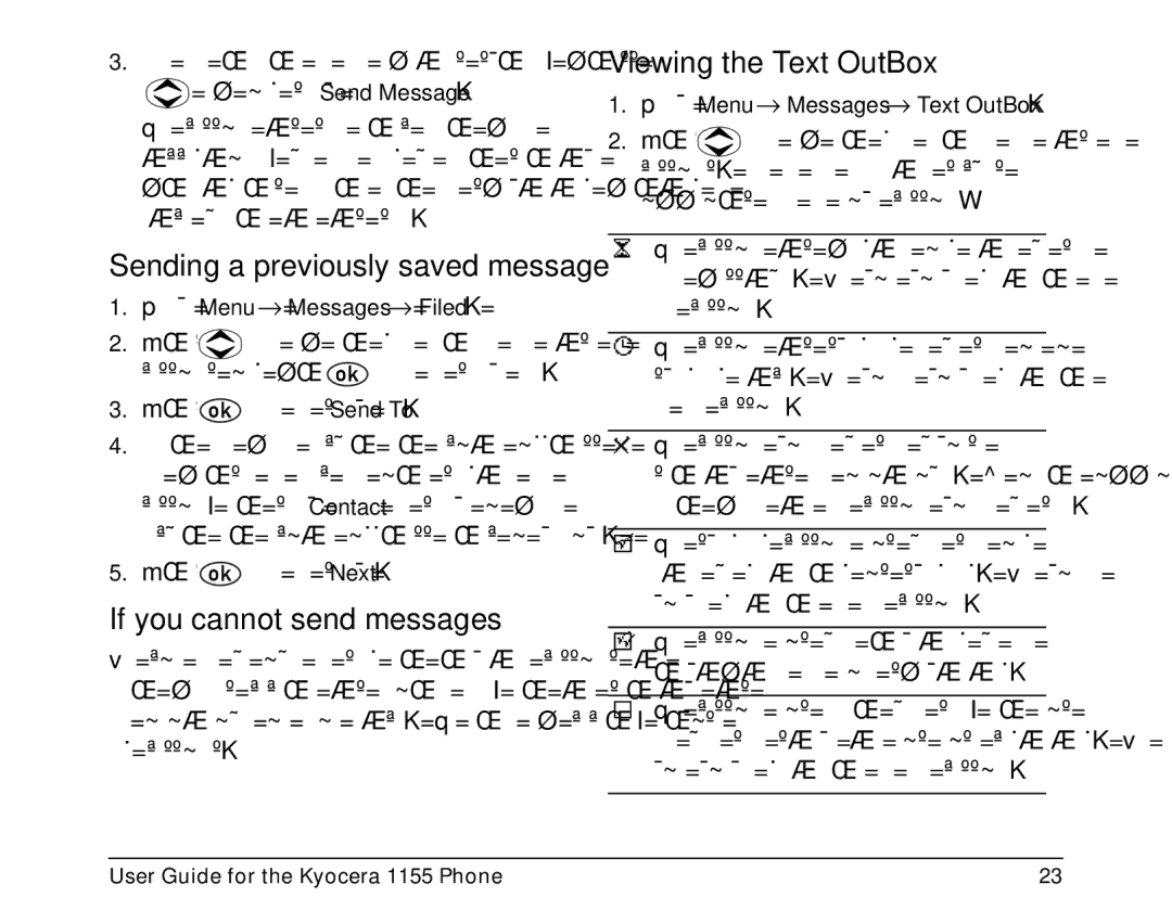 Kyocera 1155 manual If you cannot send messages, Viewing the Text OutBox, Sending a previously saved message 