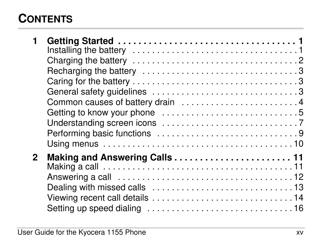 Kyocera 1155 manual Contents 