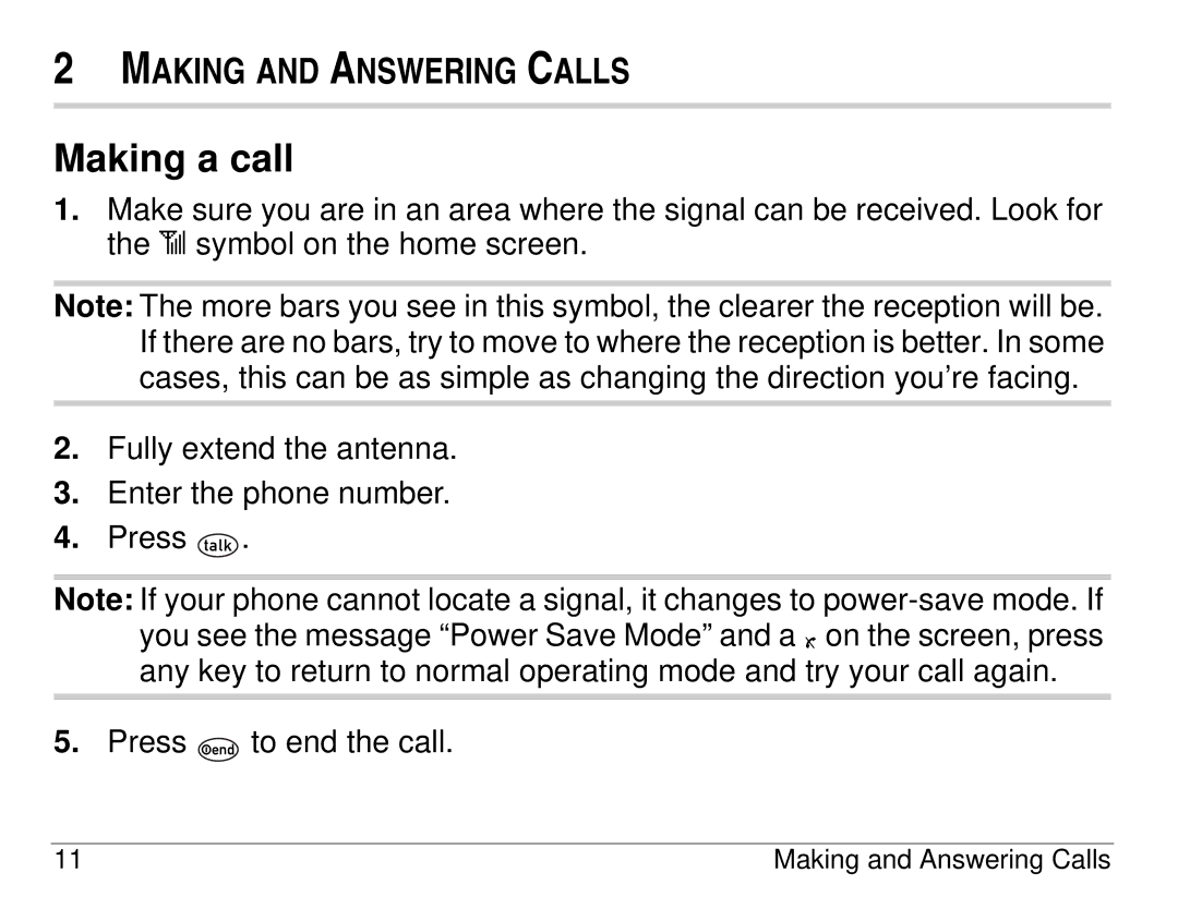 Kyocera 1155 manual Making a call 