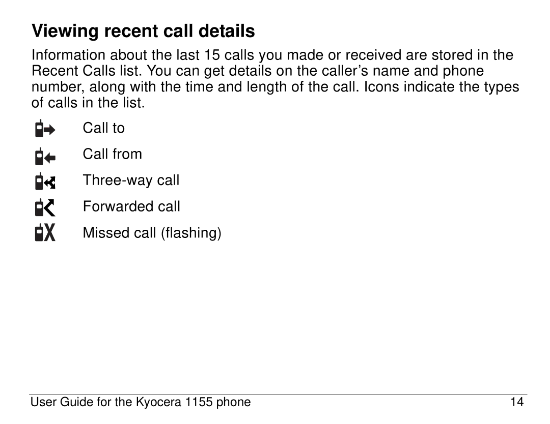 Kyocera 1155 manual Viewing recent call details 