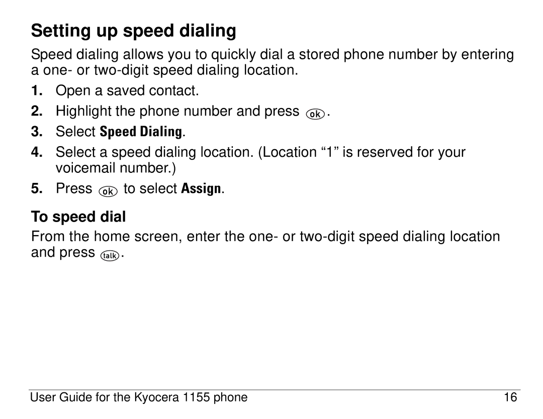 Kyocera 1155 manual Setting up speed dialing, To speed dial, Select Speed Dialing 