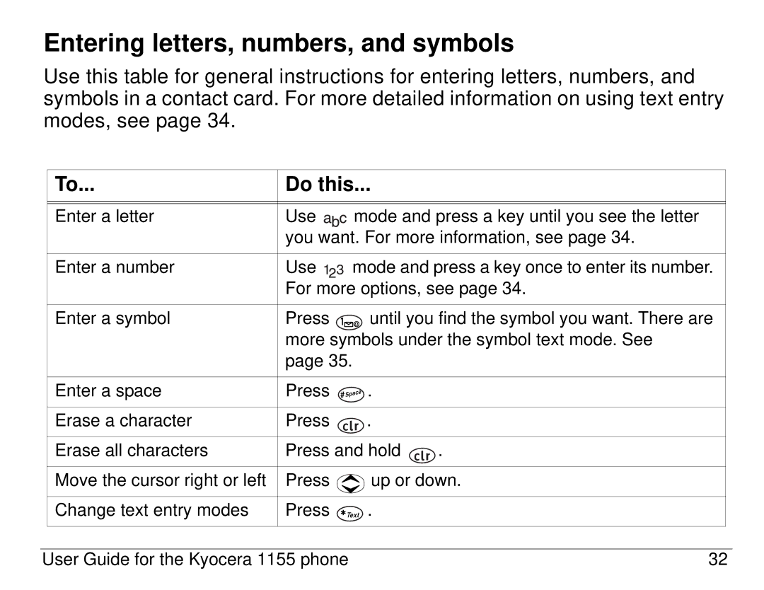 Kyocera 1155 manual Entering letters, numbers, and symbols, Do this 