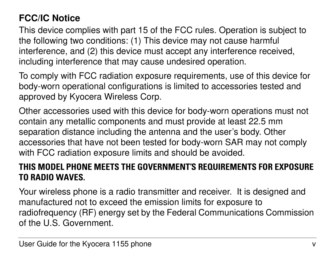 Kyocera 1155 manual FCC/IC Notice 