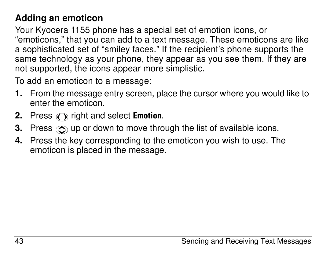 Kyocera 1155 manual Adding an emoticon 