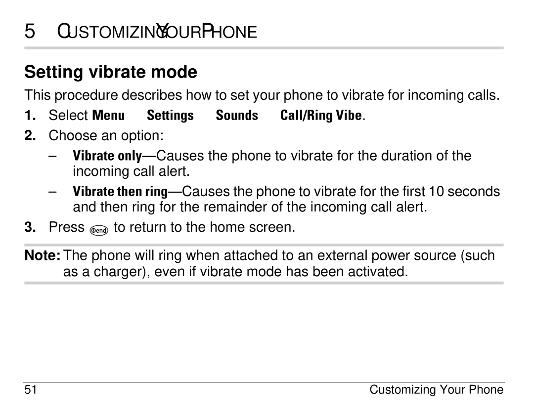 Kyocera 1155 manual Setting vibrate mode, Select Menu → Settings → Sounds → Call/Ring Vibe 