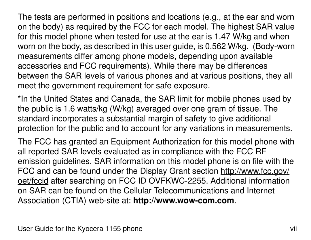 Kyocera manual User Guide for the Kyocera 1155 phone Vii 