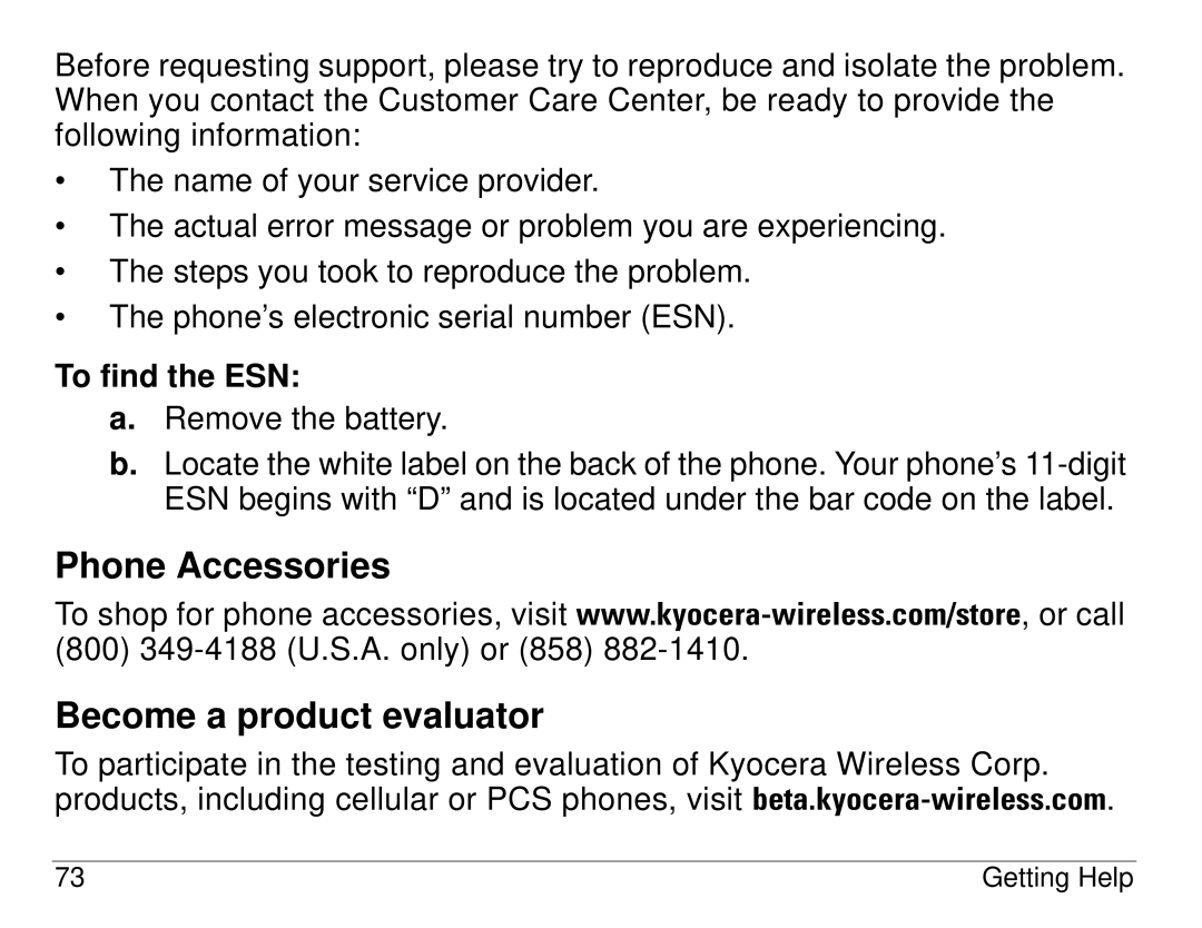 Kyocera 1155 manual Phone Accessories Become a product evaluator, To find the ESN 