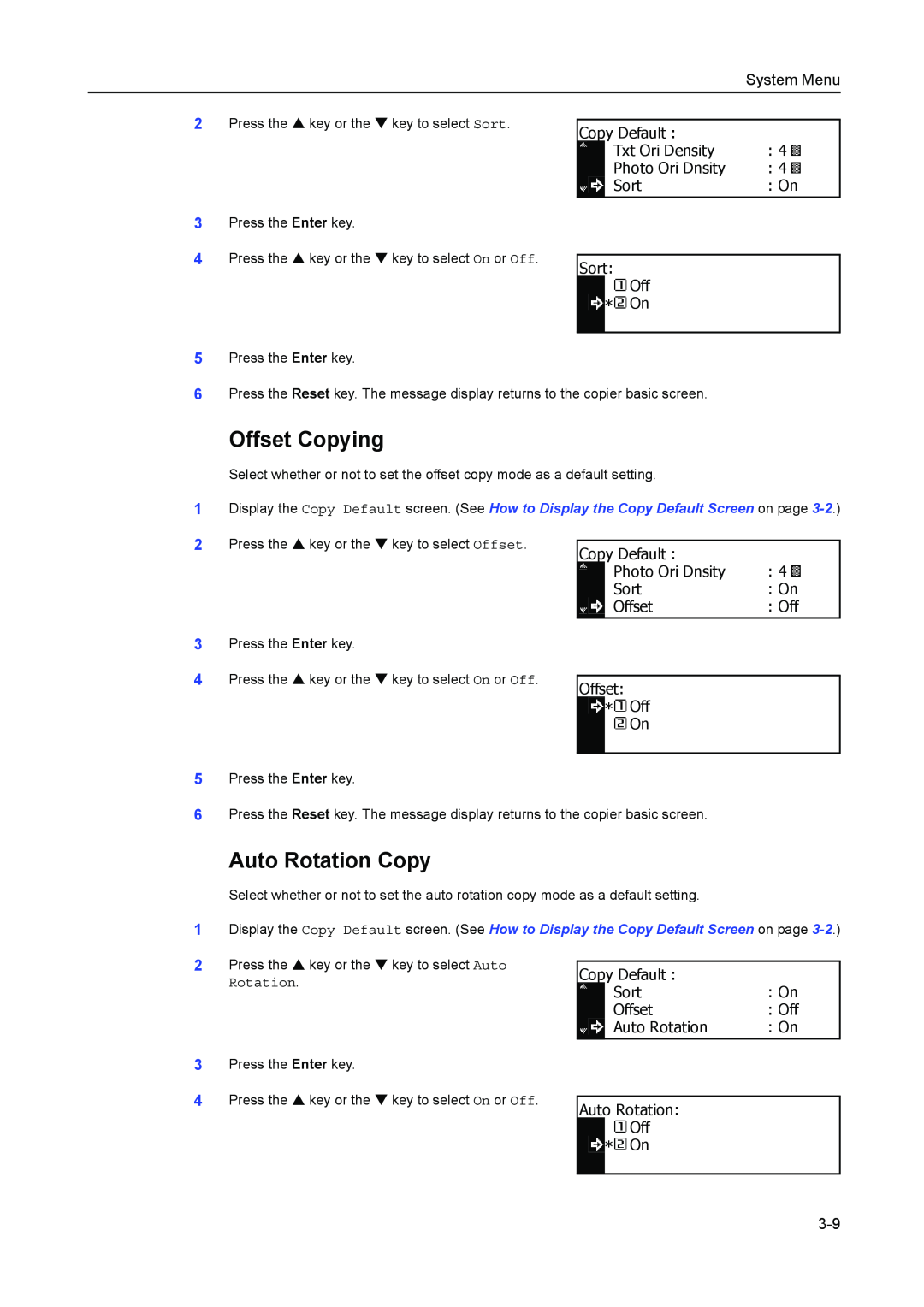 Kyocera 2050, 1650, 2550 manual Offset Copying, Auto Rotation Copy, System Menu 
