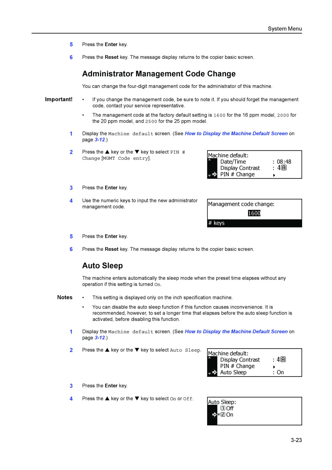 Kyocera 2550, 2050, 1650 manual Administrator Management Code Change, Auto Sleep, 1600, # keys 