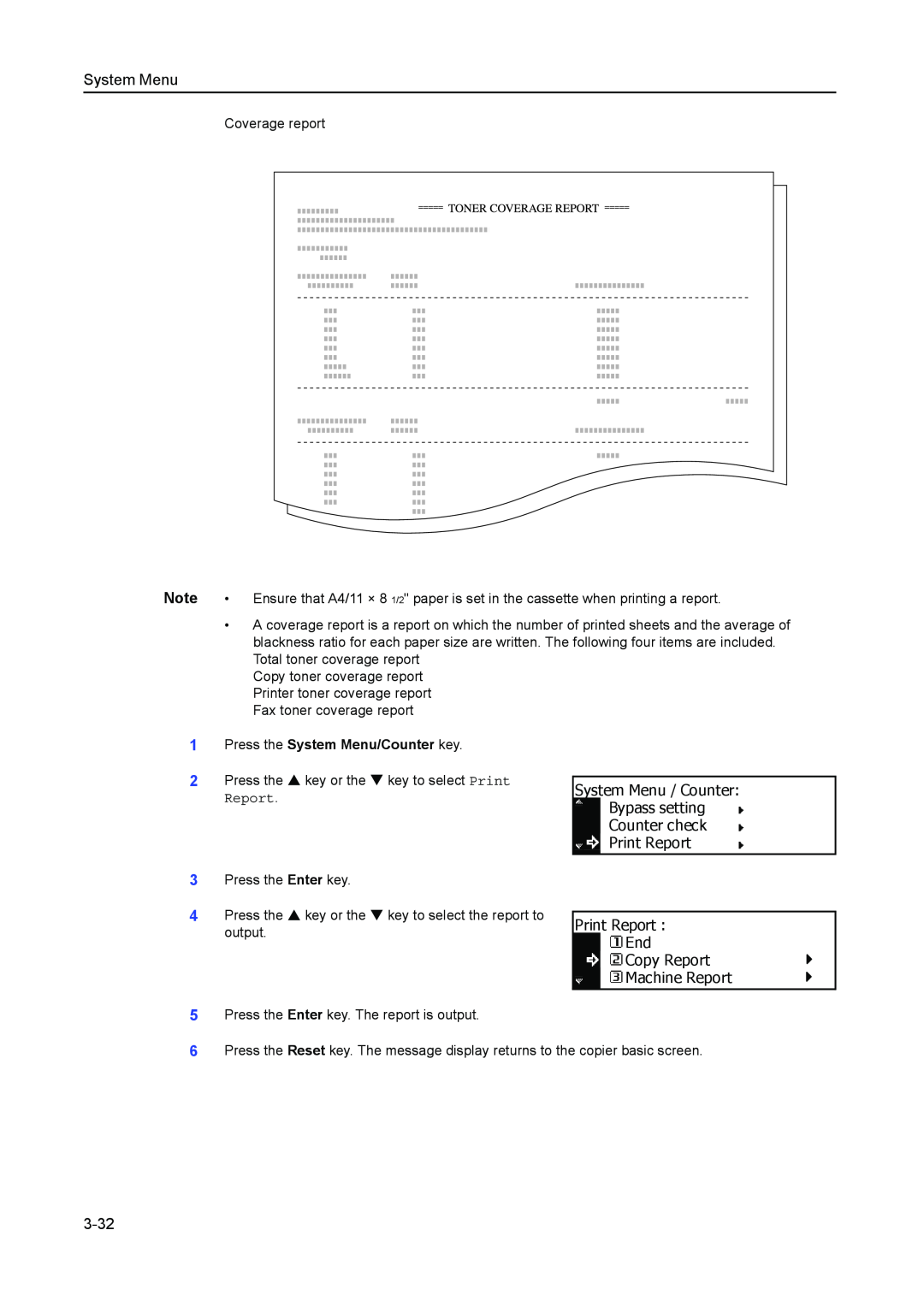 Kyocera 2550, 2050, 1650 manual 3-32, System Menu, Report 