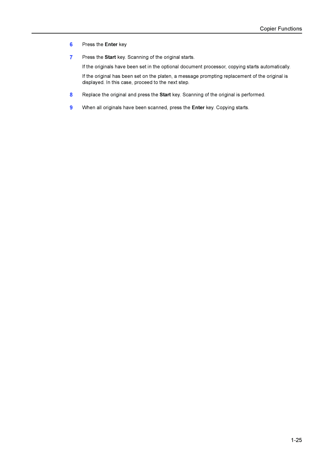 Kyocera 2050, 1650, 2550 manual 1-25, Copier Functions 