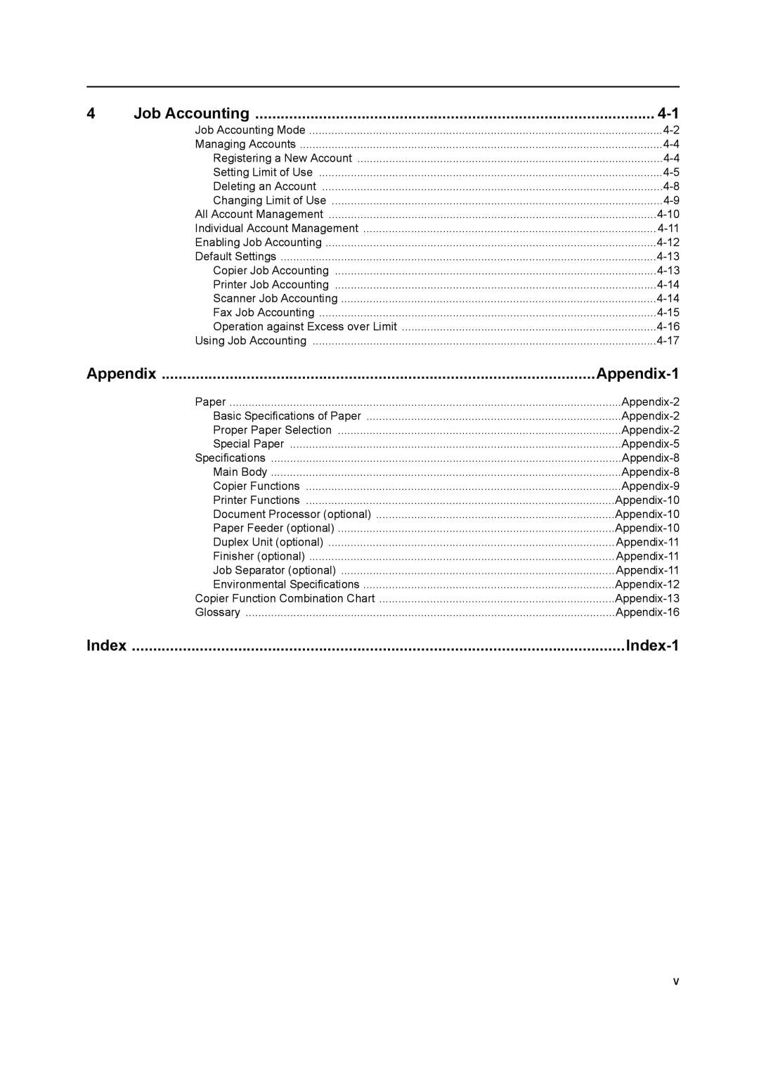 Kyocera 1650, 2050, 2550 manual Job Accounting, Appendix-1, Index-1 