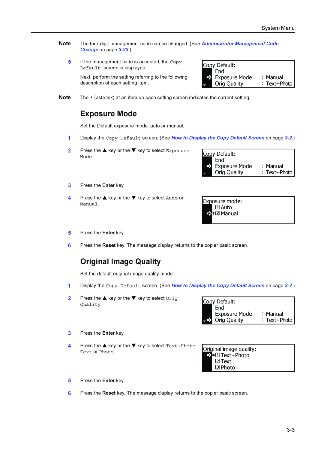 Kyocera 2050, 1650, 2550 manual Exposure Mode, Original Image Quality, System Menu 