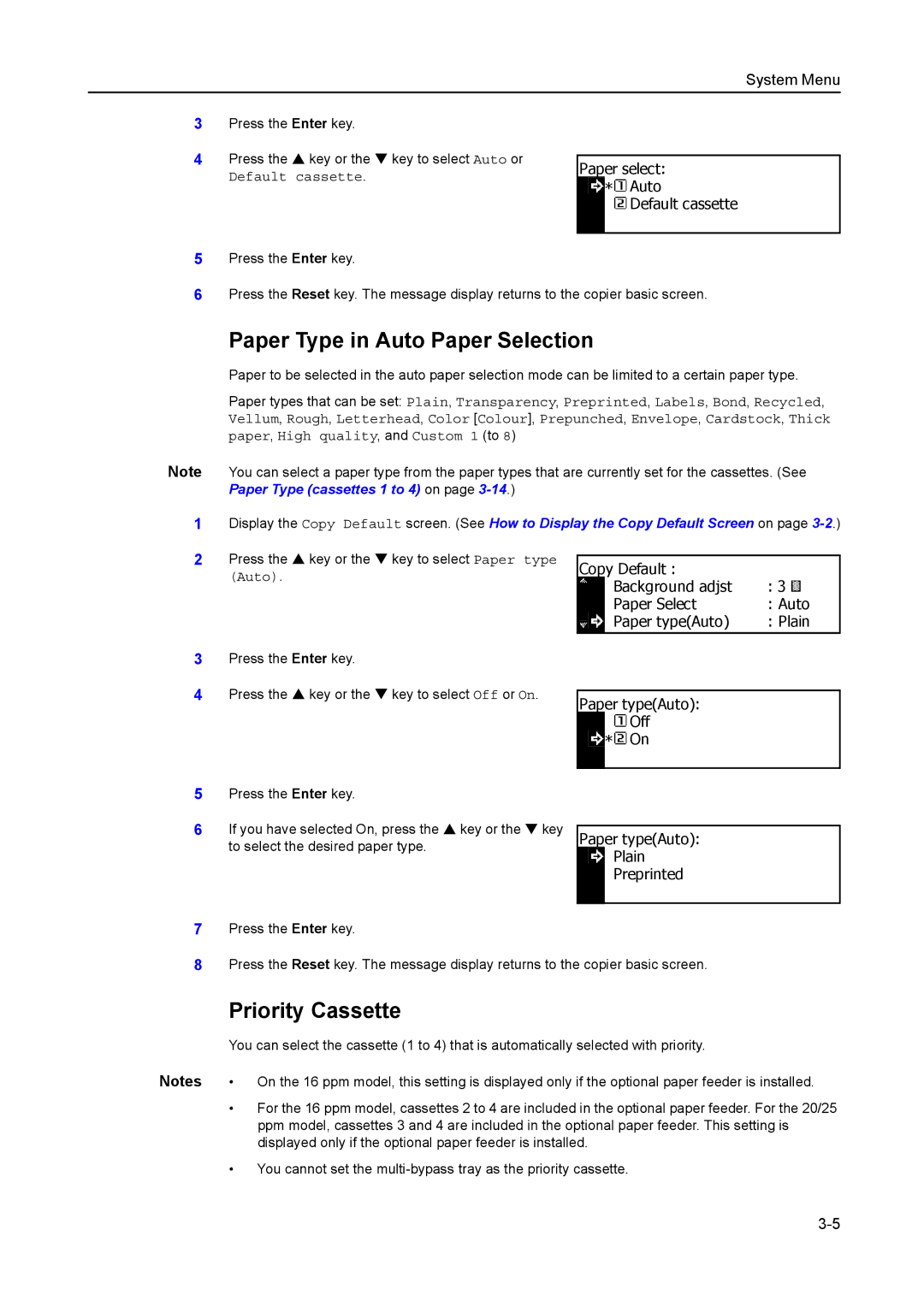 Kyocera 2550, 2050, 1650 manual Paper Type in Auto Paper Selection, Priority Cassette 