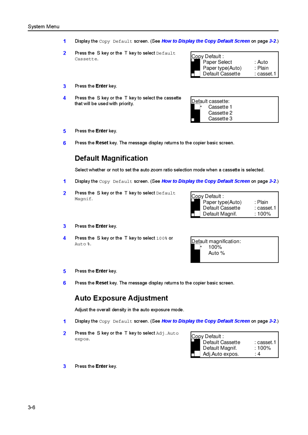 Kyocera 2050, 1650, 2550 manual Default Magnification, Auto Exposure Adjustment, Default magnification, 100% Auto % 