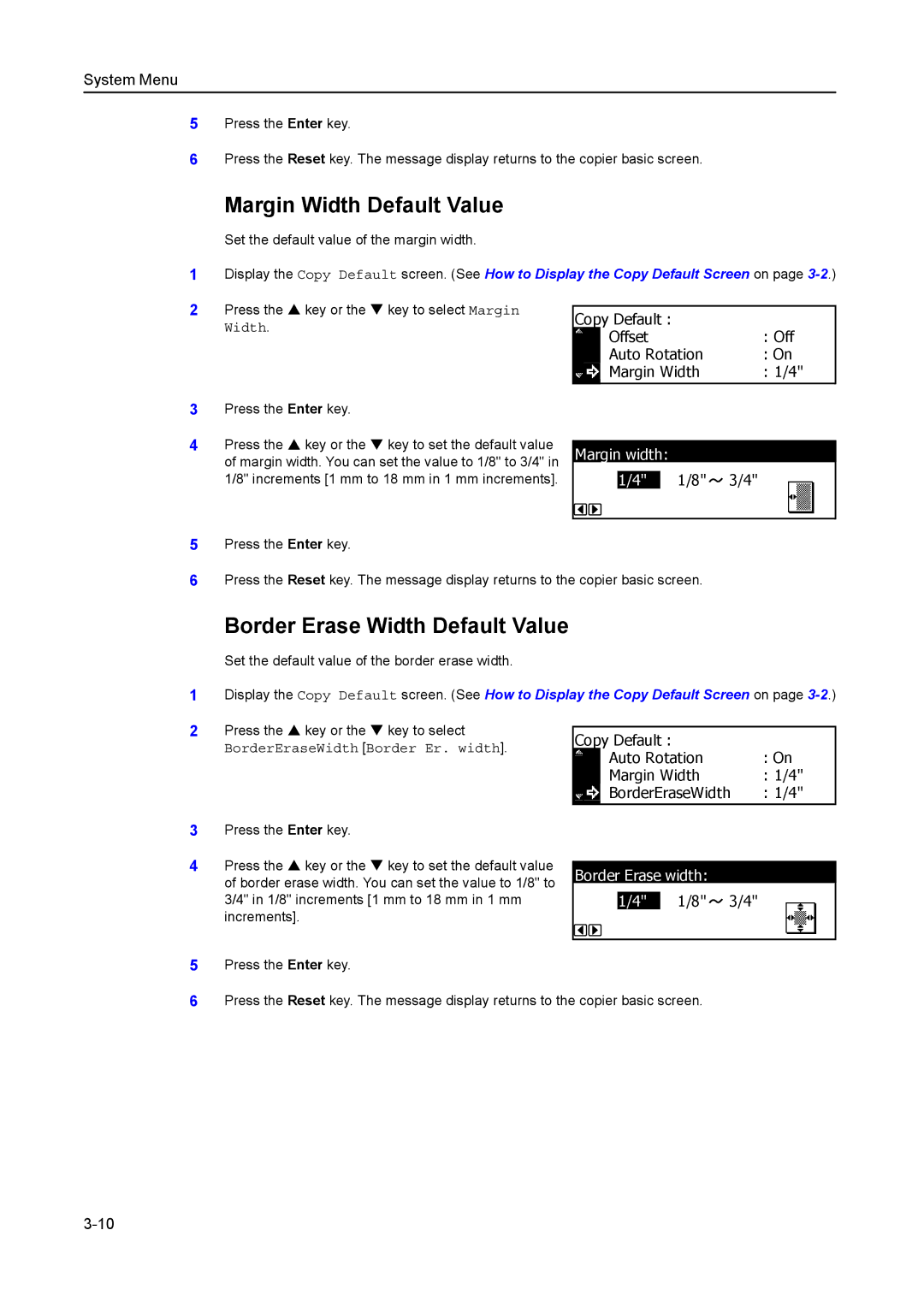 Kyocera 1650, 2050 Margin Width Default Value, Border Erase Width Default Value, Offset Auto Rotation Margin Width, 3/4 