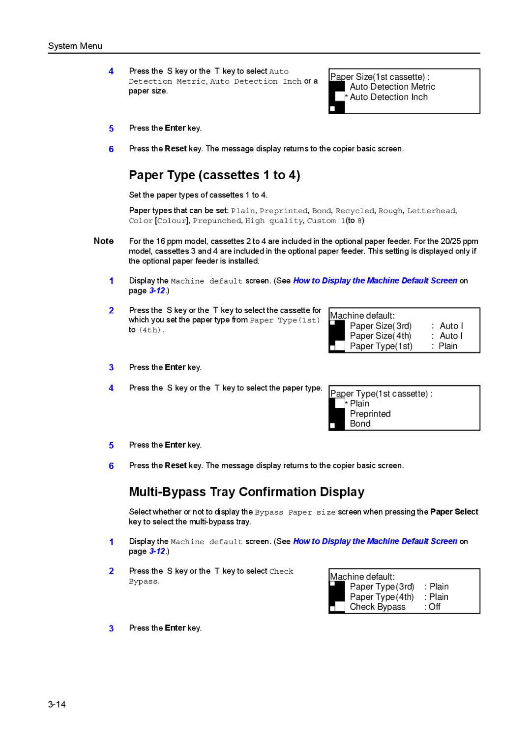 Kyocera 2550, 2050, 1650 manual Paper Type cassettes 1 to, Multi-Bypass Tray Confirmation Display 