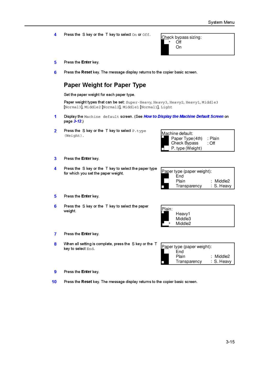 Kyocera 2050 Paper Weight for Paper Type, Check bypass sizing Off On, Paper Type4th Plain Check Bypass Off Type Weight 