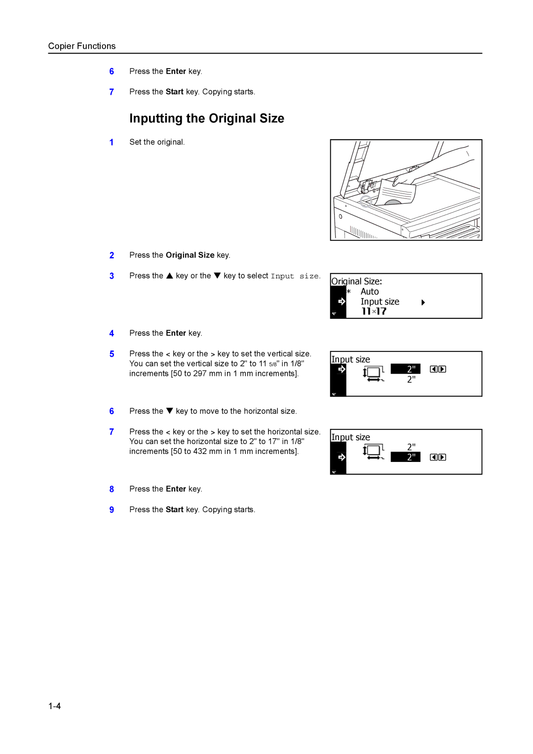 Kyocera 2050, 1650, 2550 manual Inputting the Original Size 