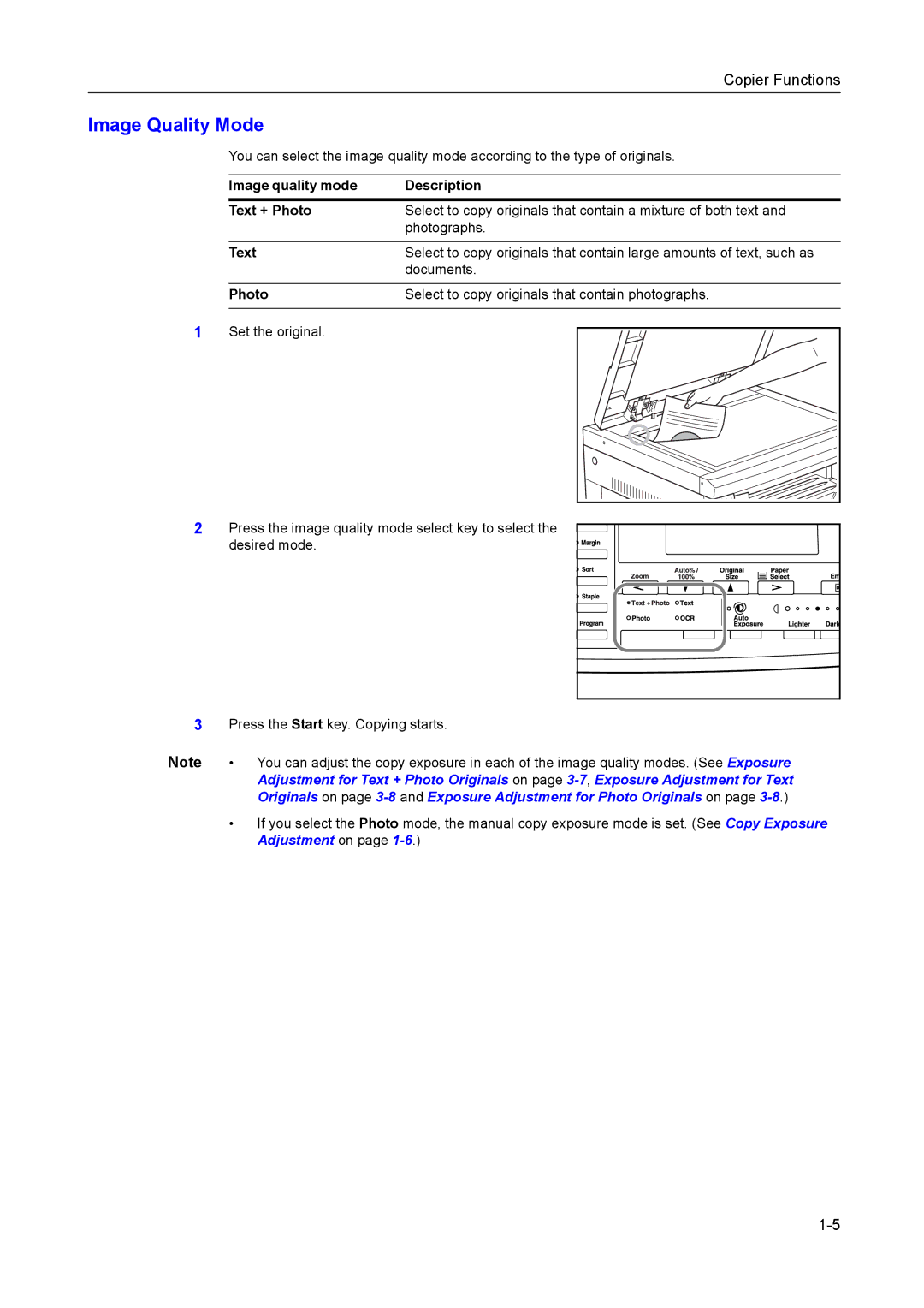 Kyocera 1650, 2050, 2550 manual Image Quality Mode, Image quality mode Description Text + Photo 