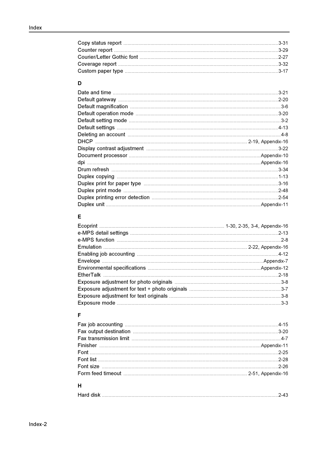 Kyocera 2050, 1650, 2550 manual Index-2 