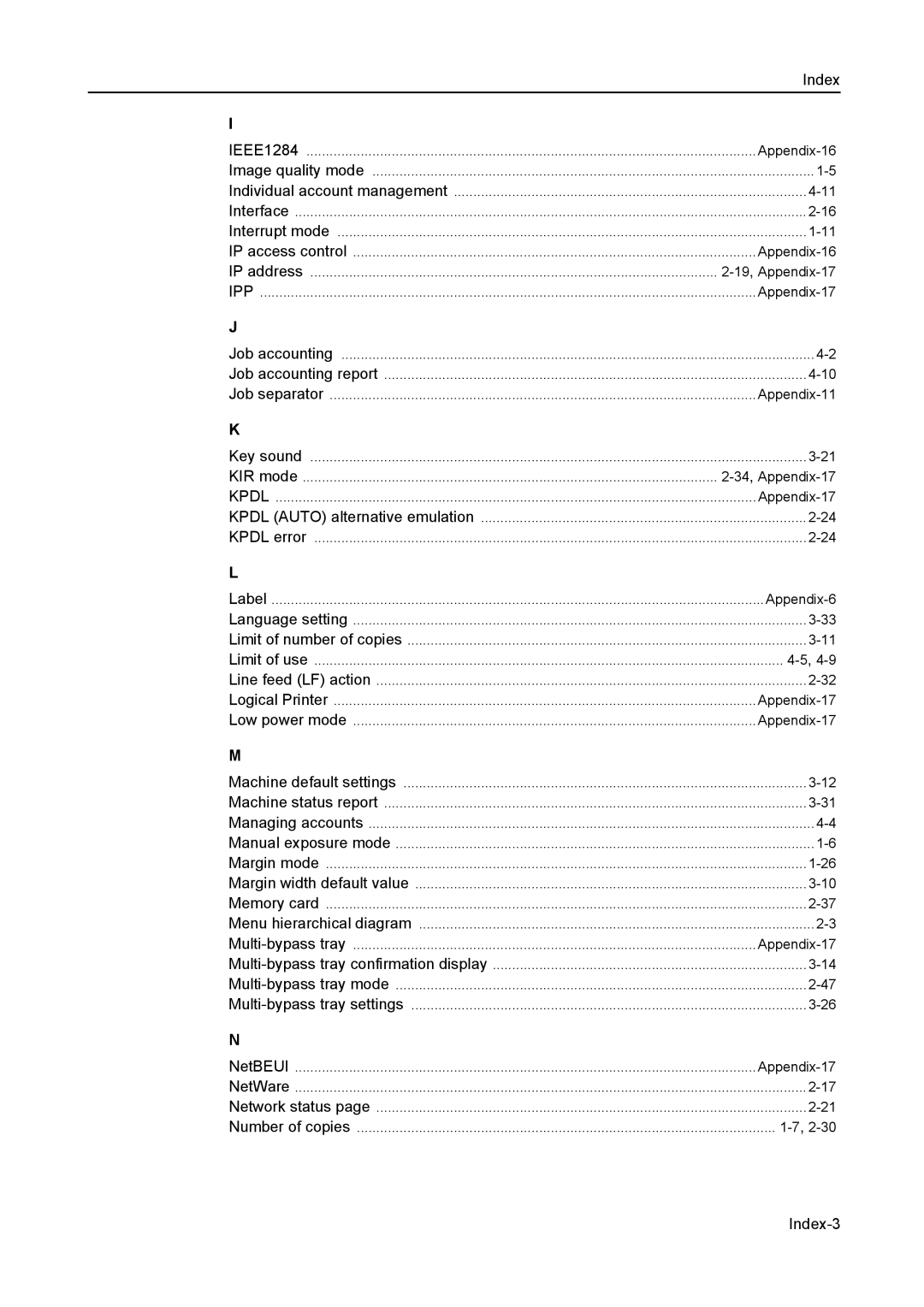 Kyocera 1650, 2050, 2550 manual Index-3 